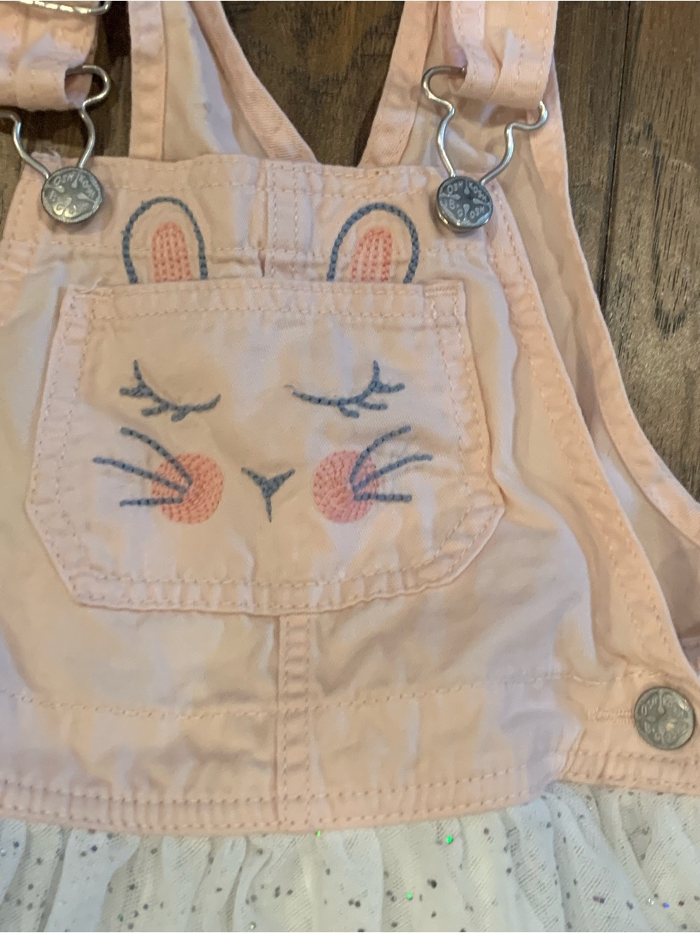 Pink Bunny Overall Dress with White Sparkle Tulle Skirt - Picture 2 of 5